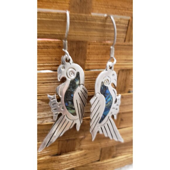 Silver Parrot Earrings Vintage Silver Mexican 925 - Picture 1 of 10